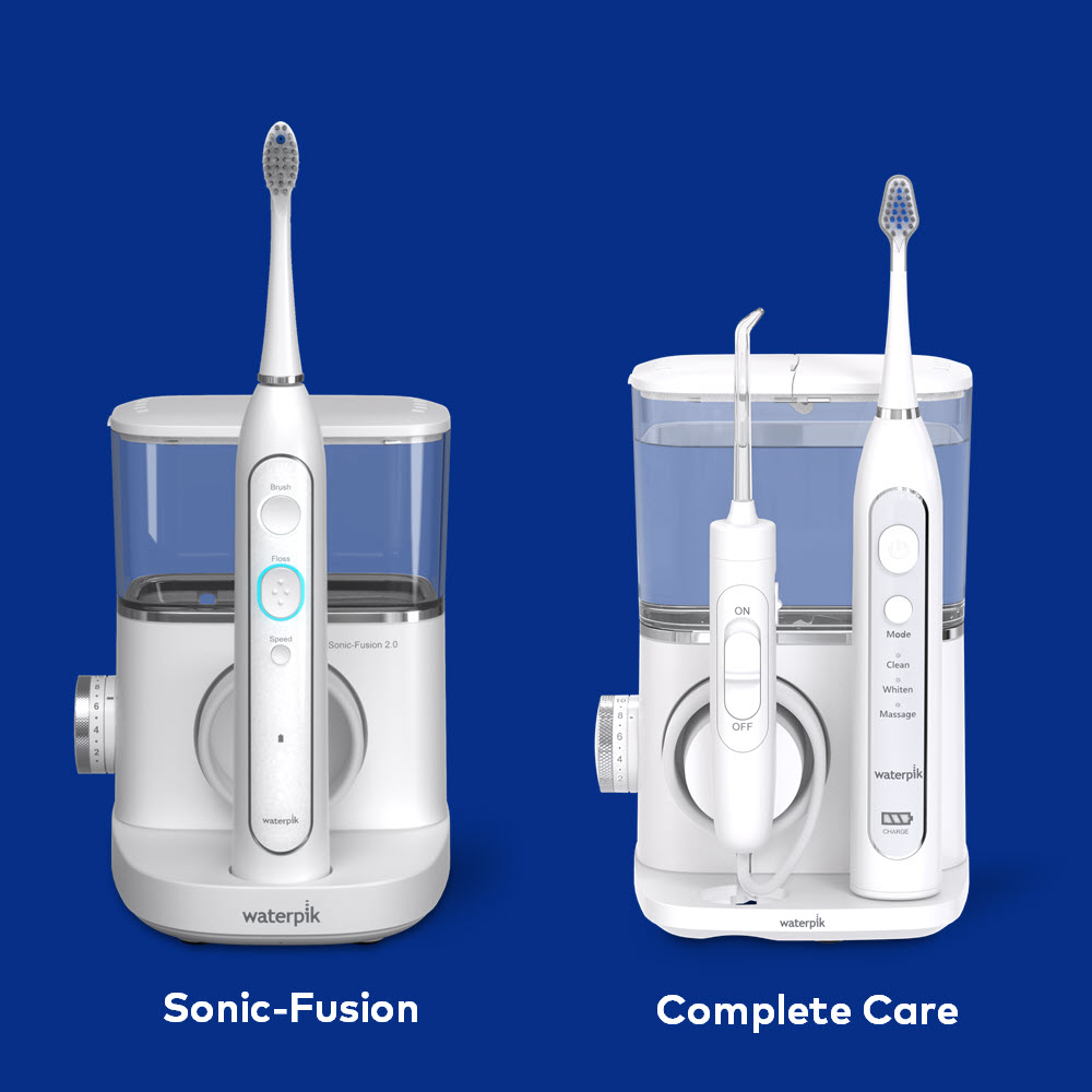 Waterpik™ Sonic-Fusion™ 2.0, white with chrome, SF-03W010-1 and Waterpik™ Complete Care 9.0, white with chrome, CC-01CD010-1