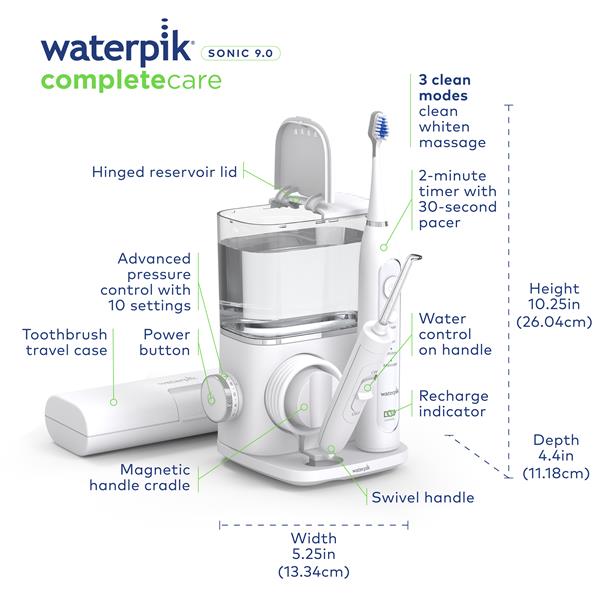 Features & Dimensions - Waterpik Complete Care 9.0 CC-01 White