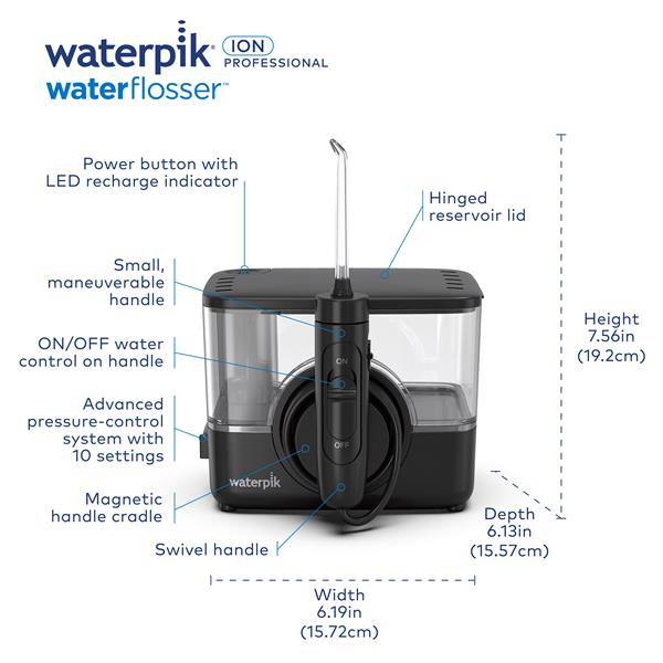 Features & Dimensions - Waterpik ION Water Flosser WF-12 Black