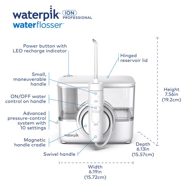 Features & Dimensions - Waterpik ION Water Flosser WF-12 White
