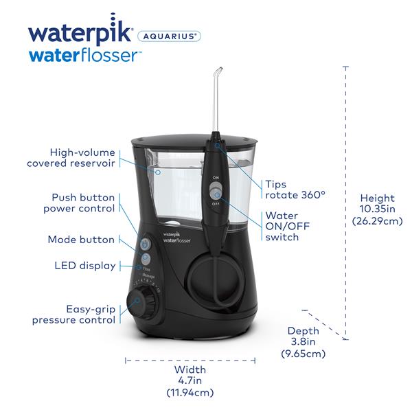 Features & Dimensions Waterpik Aquarius Water Flosser WP-662
