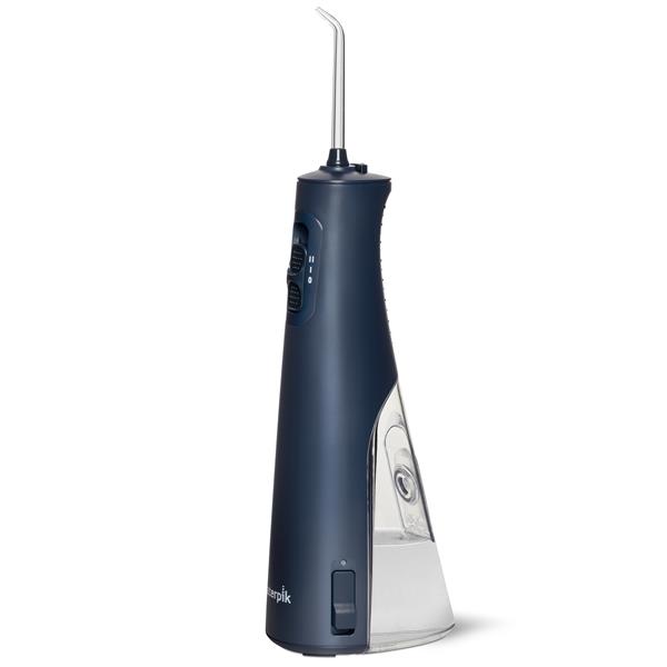 Sideview- WF-20 Blue Cordless Pulse Water Flosser, Handle, & Tip
